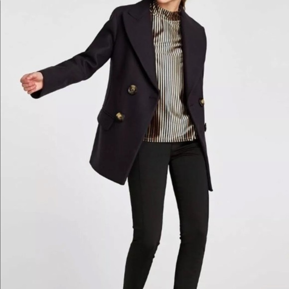 Zara Jackets & Coats Zara Black Double Breasted Classic Peacoat